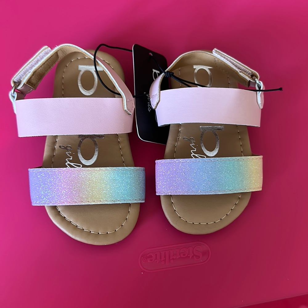 BEBE GIRLS TODDLER SANDALS: PINK/RAINBOW: NWT: SZ 6